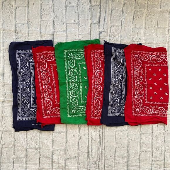 Bandana 100% cotton 6 bundle pack 3 red, 1 green, 2 navy blue - Picture 1 of 5
